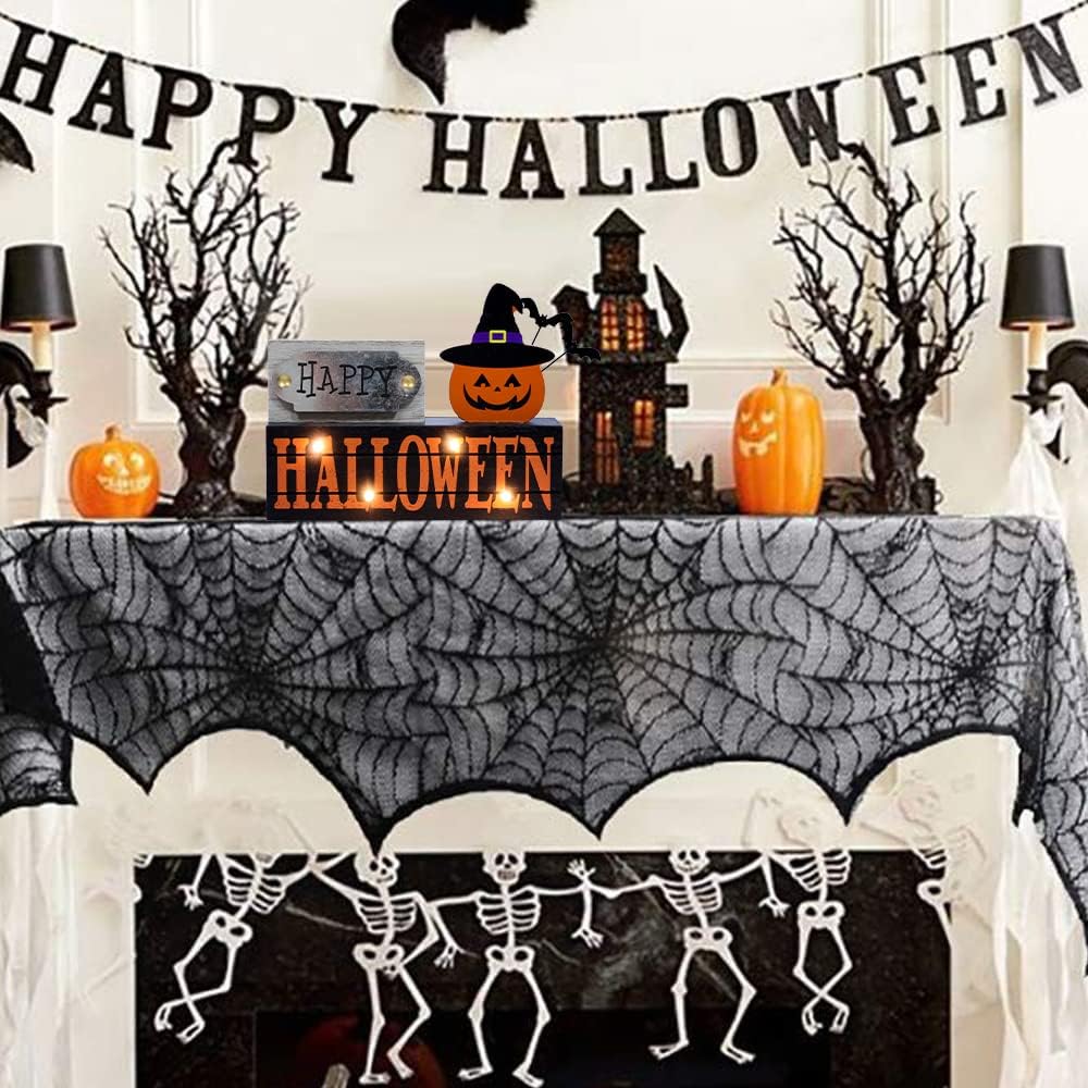 Halloween Decorations Indoor, 2-Layered Wood Block with LEDs & Pumpkin Face, Happy Halloween Sign Decorations