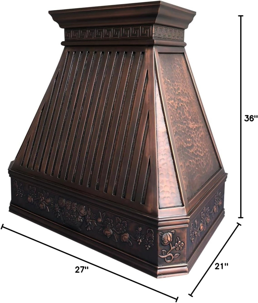 36 Inch Copper Wall Mount Range Hood 610 CFM LED Lights Dishwasher-Safe Baffle Filters