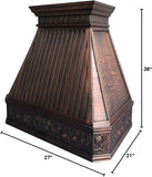 36 Inch Copper Wall Mount Range Hood 610 CFM LED Lights Dishwasher-Safe Baffle Filters