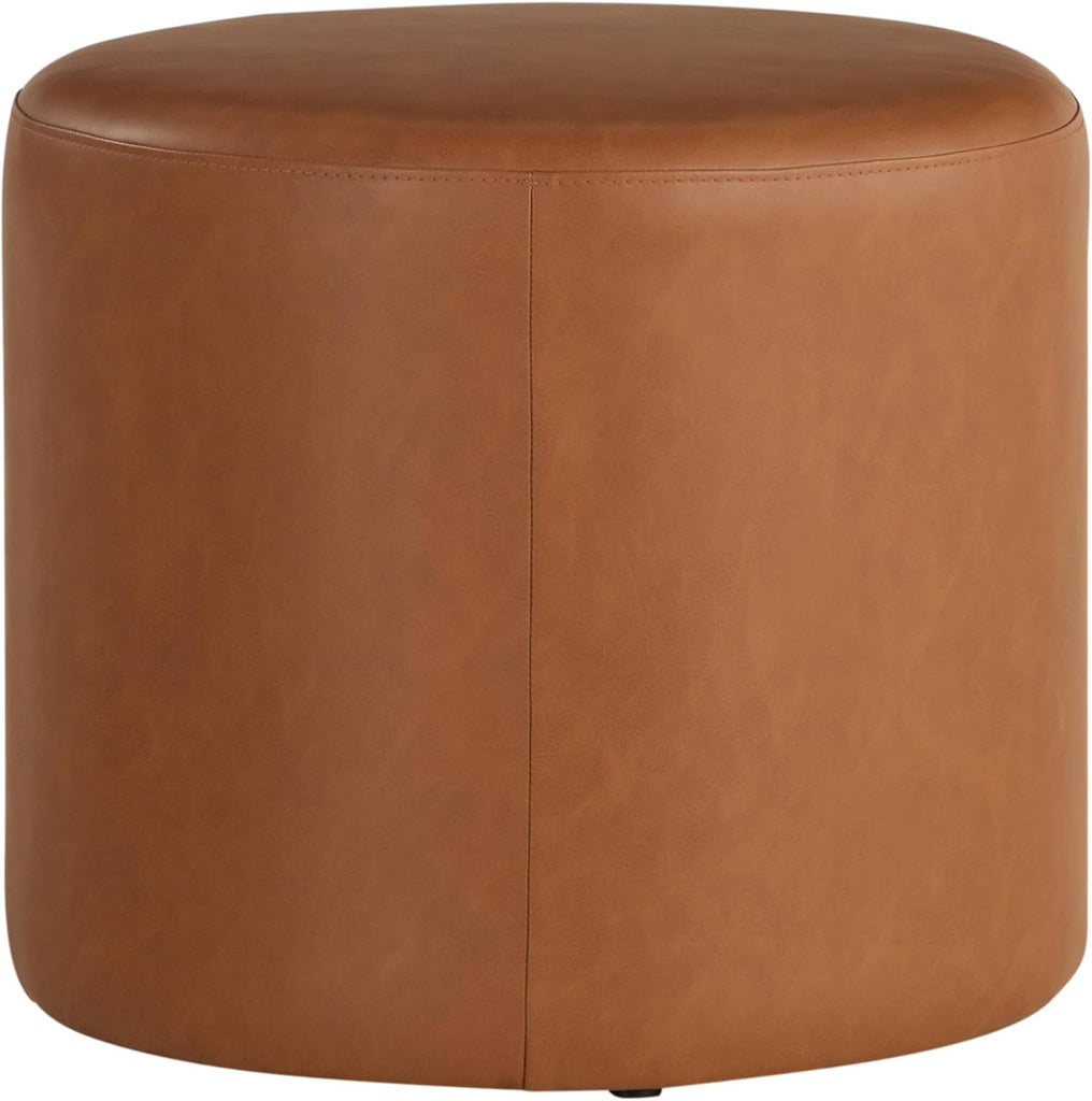 19" Wentworth Ottoman Round Faux Leather Bench, Stationary Ottomans, Backless Chair, Footrest , Footstool Office