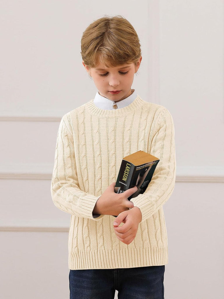 Boys Cable Knit Sweaters Kids Chunky Pullover Tops