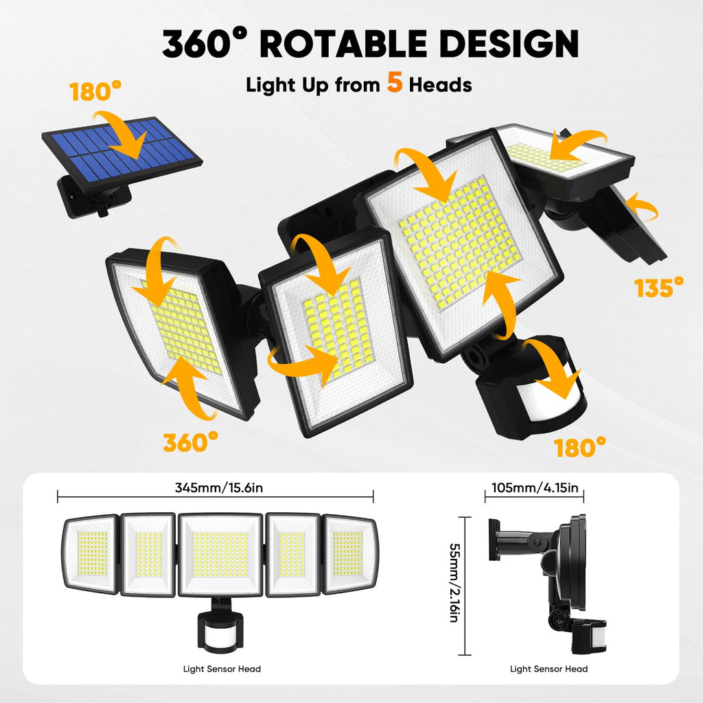 Solar Motion Lights Outdoor - with 16.4ft Cable, LED Security Lights for Outside Dusk to Dawn, IP65 Waterproof