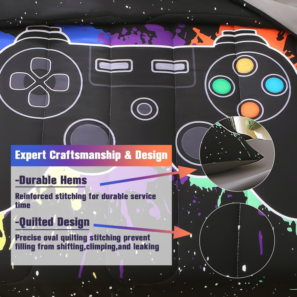 Twin Gamer Comforter Sets for Boys&Girls,6 Piece Bed in A Bag 3D Video Game Bedding -All Season Microfiber Gamer