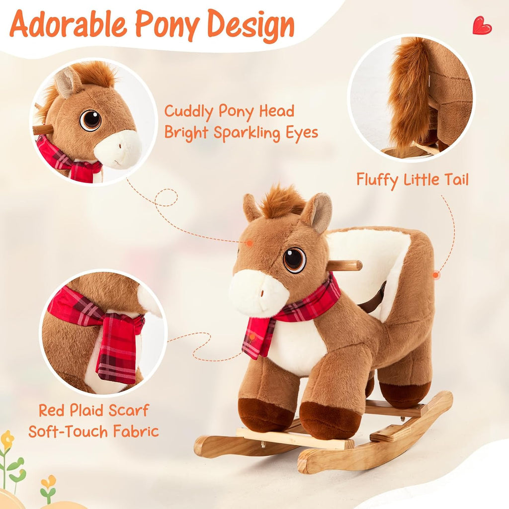 Pony Rocking Horse for Toddlers 6 Months to 3 Years, Cute Baby Rocking Horse with Safety Belt, Stuffed Plush Ride on