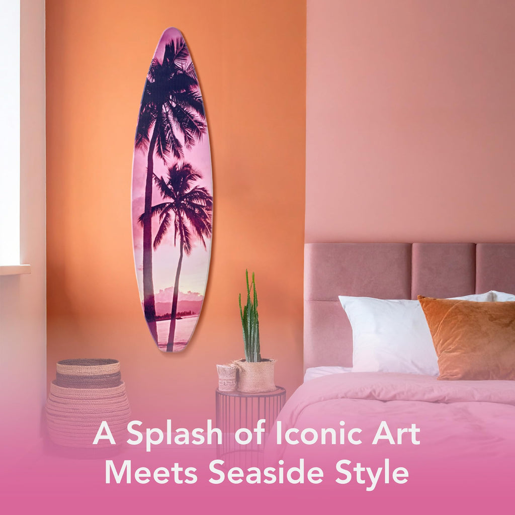60" Vice City Surfboard Decor - Palm Tree Sunset Wall