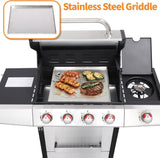 4-Burner Propane Gas Grill with Side Burner, 49,000 BTU BBQ Grill with Cast Iron Grates, Griddle and Charcoal Tray