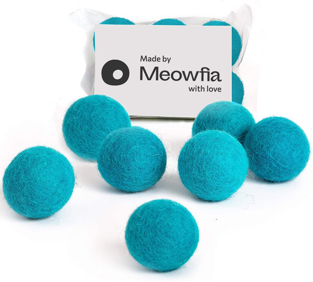 Premium Felt Cat Bed Cave (Dark Grey/Large) and Wool Ball Toys (6-Pack) Bundle