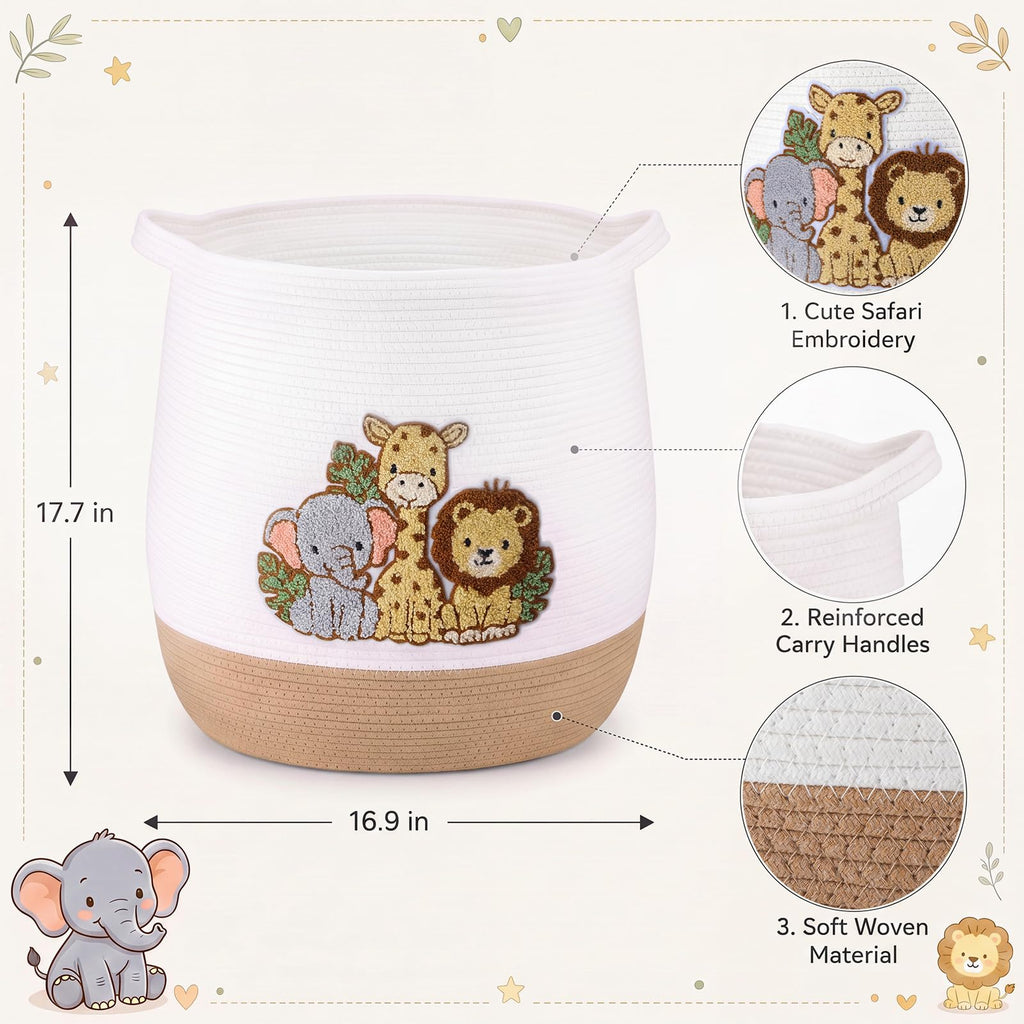 Large Woven Nursery Animal Hamper 16.9 x 17.7 Inch for Kids