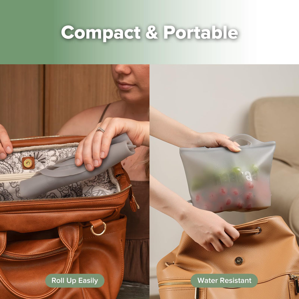 On-The-Go Silicone Microwave Steam Sterilizer Bags for Travel, 40oz/1250ml Reusable Silicone Steaming Bags for Baby
