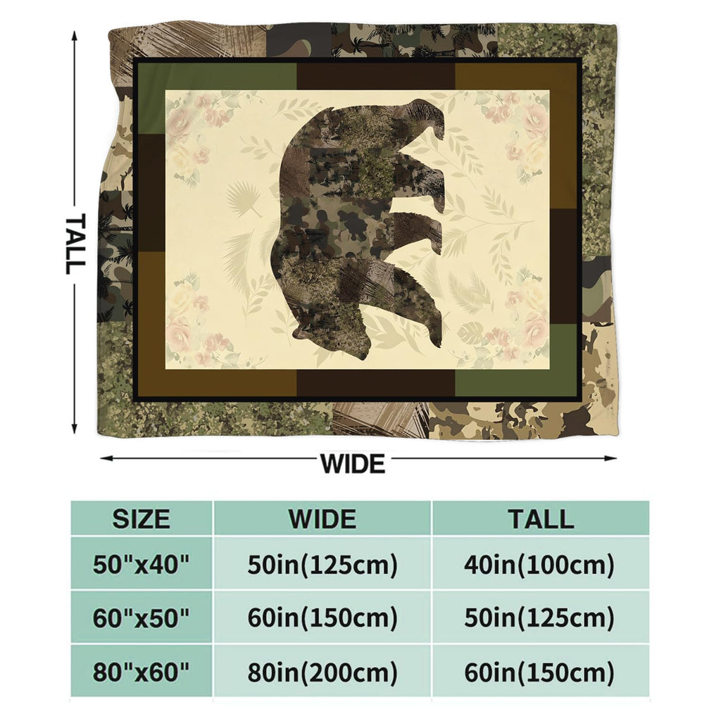 Bear Blanket Camo Cabin Throw Gifts Decor for Dad Boys Men 80"x60"