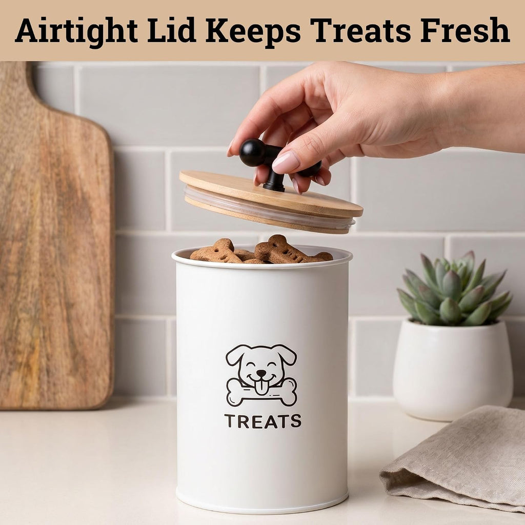 Dog Treat Container Airtight, 4.6"W x 6"H, Powder Coated, 6 Cup Capacity