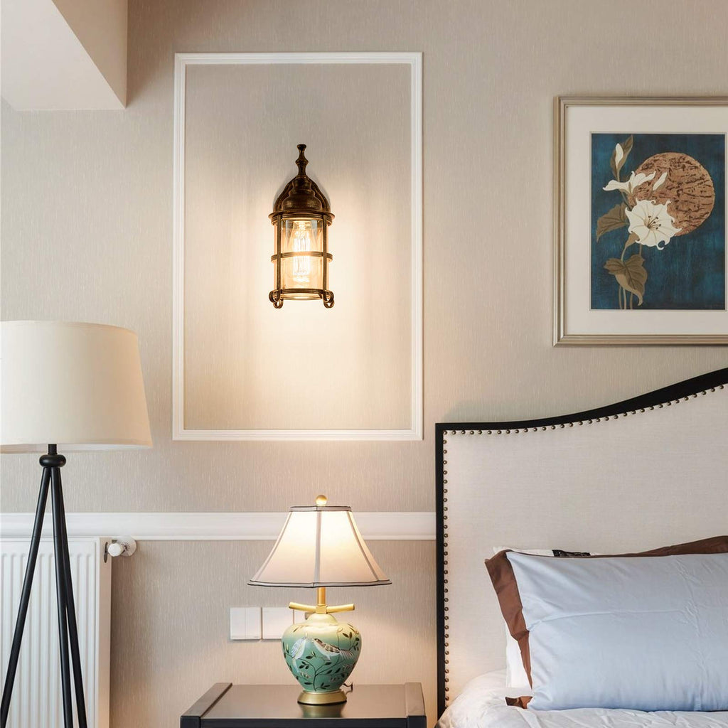 Rustic Amber Glass Wall Sconce 2-Pack, Bronze Brushed, Industrial Farmhouse Lamp Porch Lighting Waterproof Retro Lamp