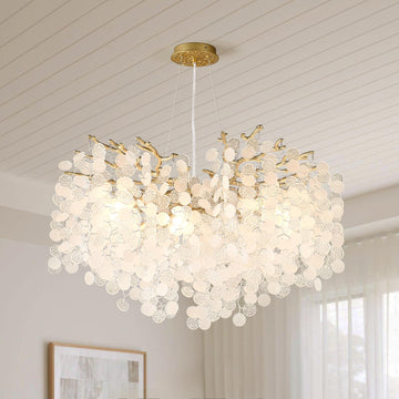 24" Capiz Shell Chandelier 8-Light Coastal Gold Branch Chandelier