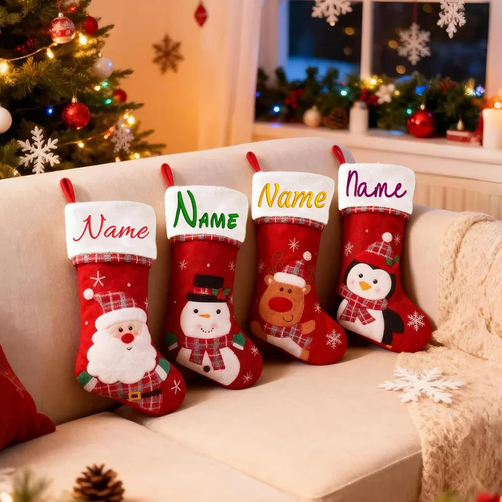 With Name Embroidered - Christmas Stockings 18.8Inch Large Embroidered Xmas Stocking for Family Fireplace Mantel - Set of 4