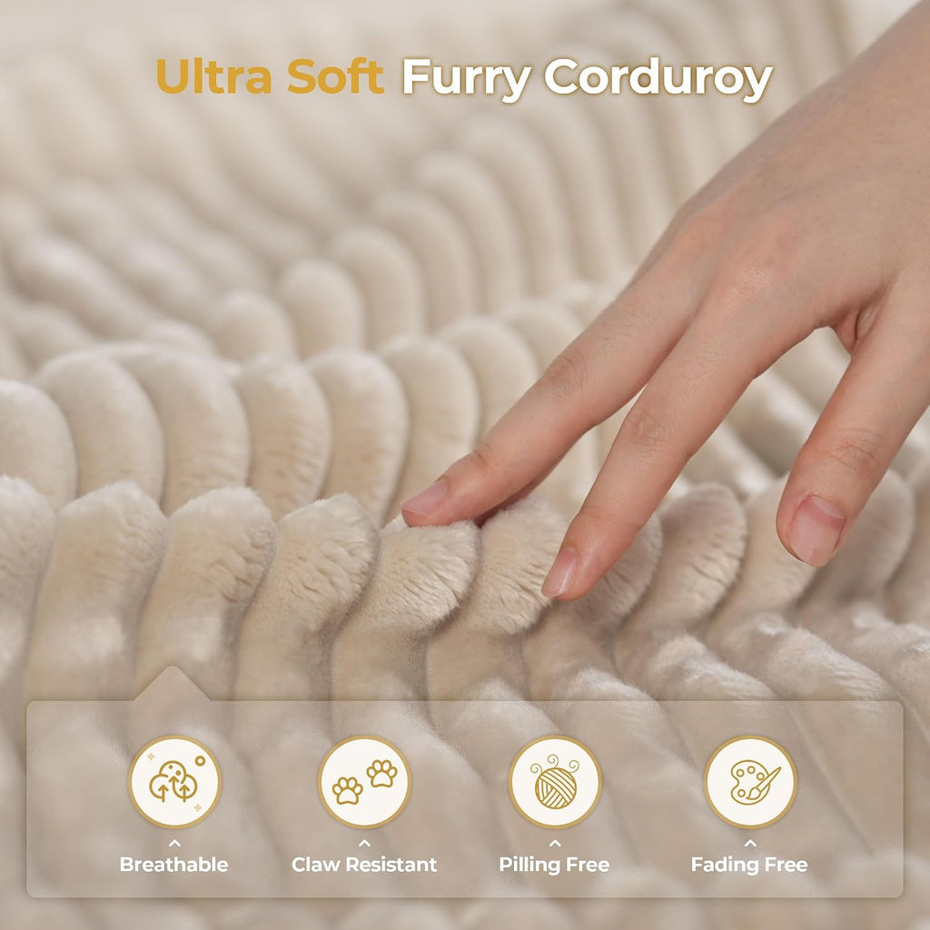 Modular Sectional Sofa,5 Pieces Sectional Couches ,98X98 L Shaped Cloud Couch Set(Beige Velvet Corduroy)