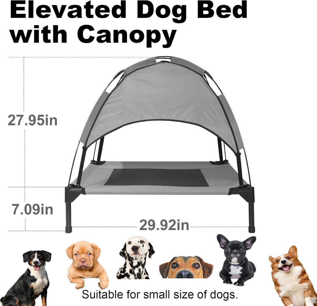 Elevated Dog Bed with Removable Canopy, Small, Grey