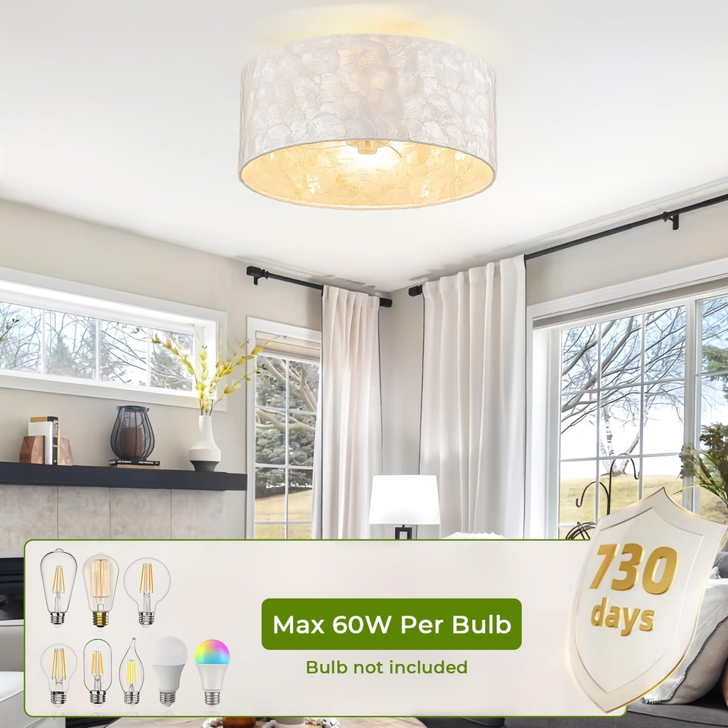 Boho Coastal Ceiling Fan with Light and Remote, Shell Shade