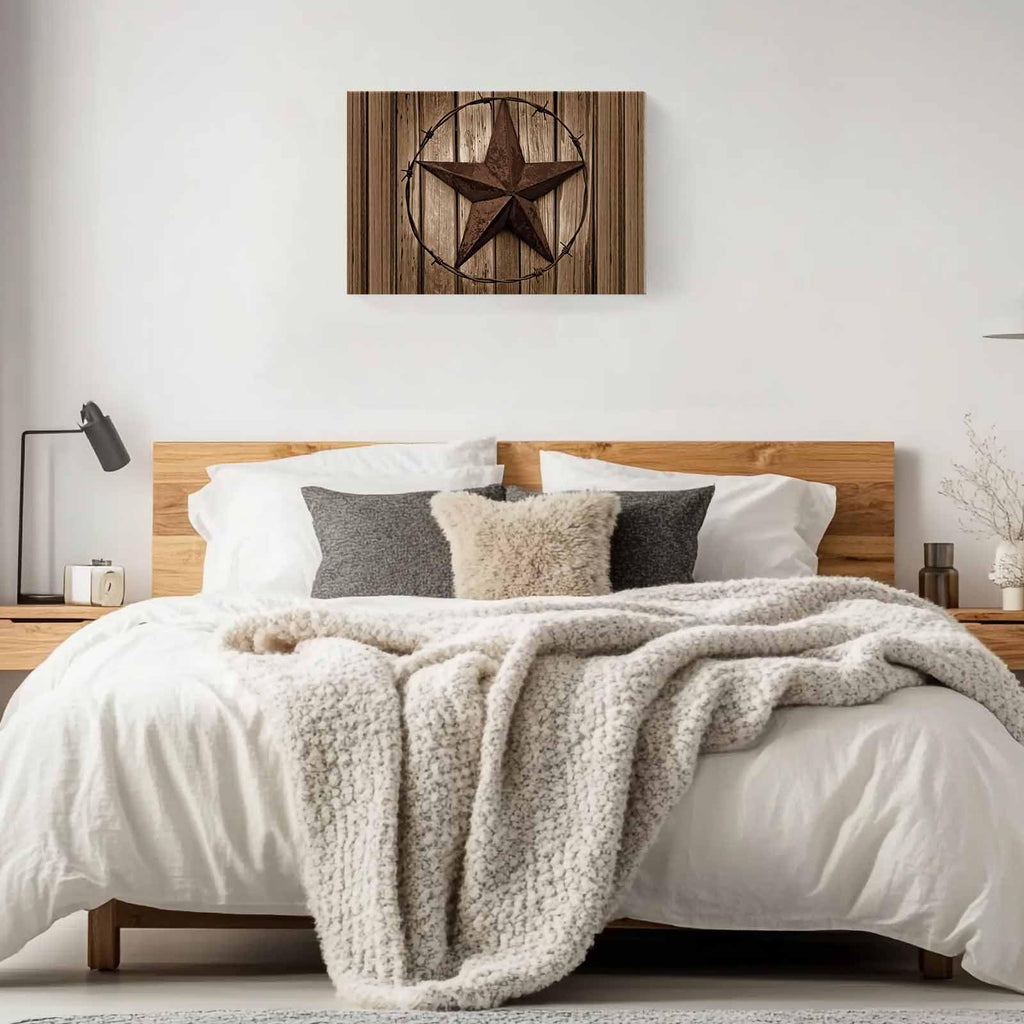 Western Texas Star Canvas Print Wall Art - Country Rustic Wood Grain Farmhouse Barn - Wall Decor Modern Artwork