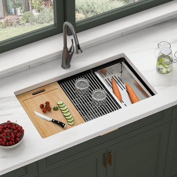 33" Black Undermount Stainless Steel Kitchen Sink Workstation | T304 Stainless Steel Handmade Workstation Undermount