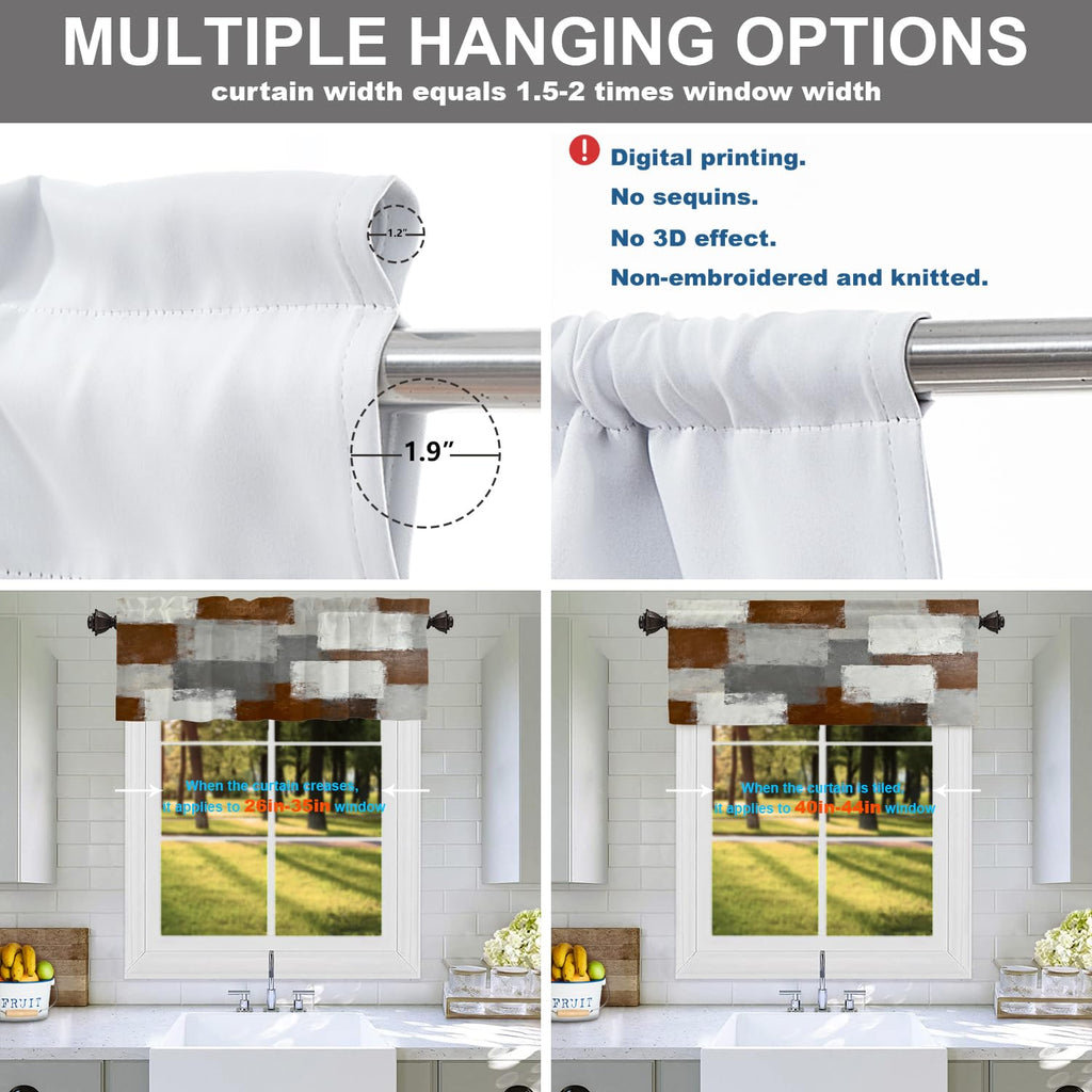 Umber Abstract Brush Painting Valance Curtains, Green Modern Window Treatment Kitchen Valances Multilayer Polyester