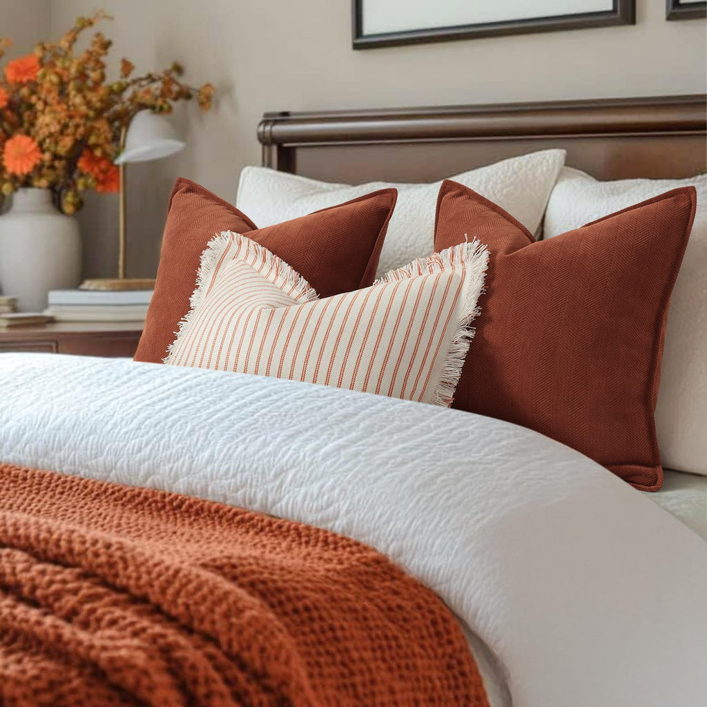 Throw Rust Pillow Covers 22x22 Set of 2 Chenille Fall Pillow Covers with Elegant Design Soft and Luxurious Decorative
