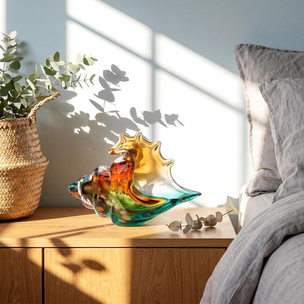 Hand Blown Glass Seashell Statue for Coastal Home Decor,Sea Shells