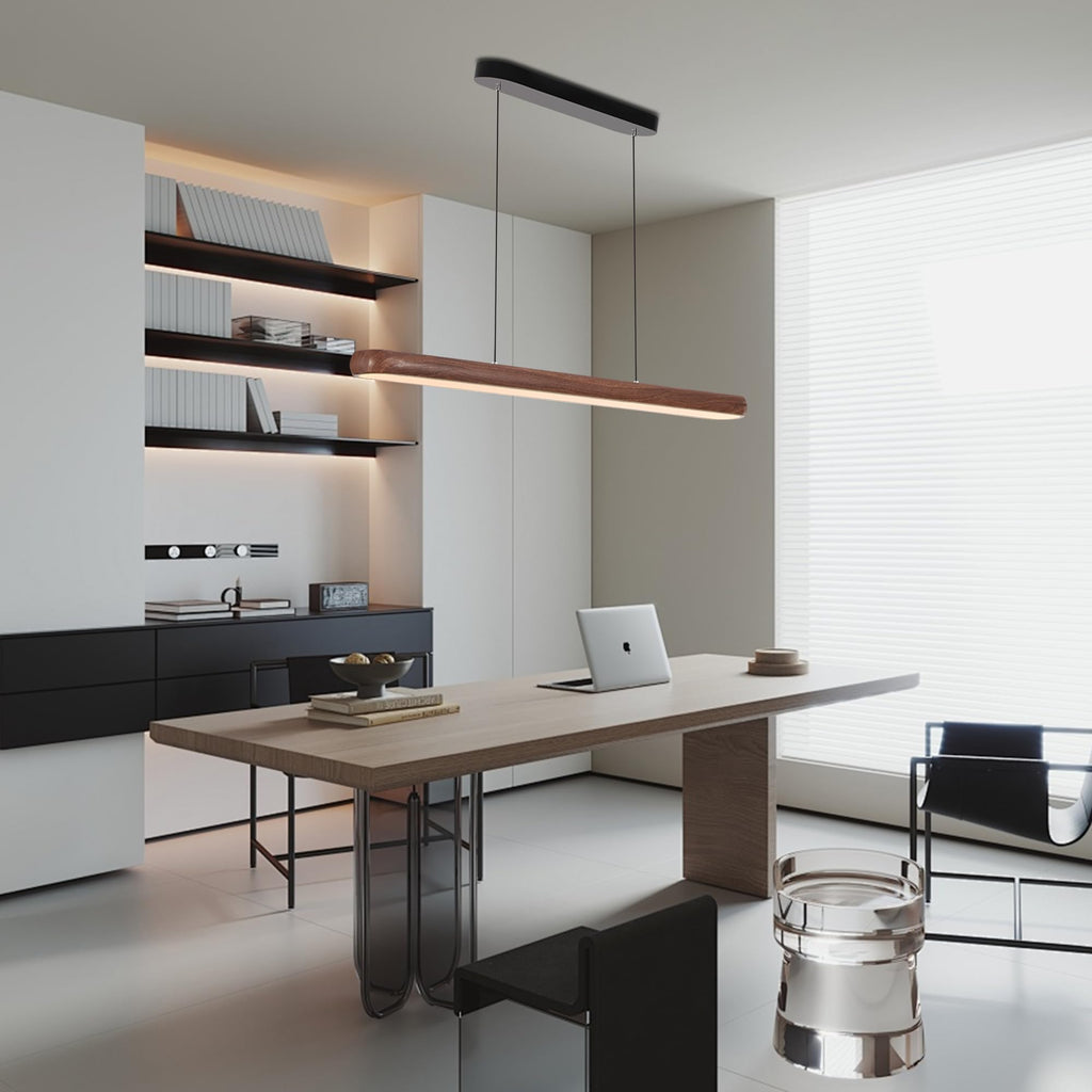 47 Inch Wood Grain Linear Pendant Light Kitchen Island Chandelier