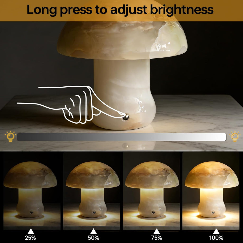 Natural Dolomite Marble Mushroom Lamp,Natural Gemstone Table Lamp Unique Crystal Veins Three-Color Temperature