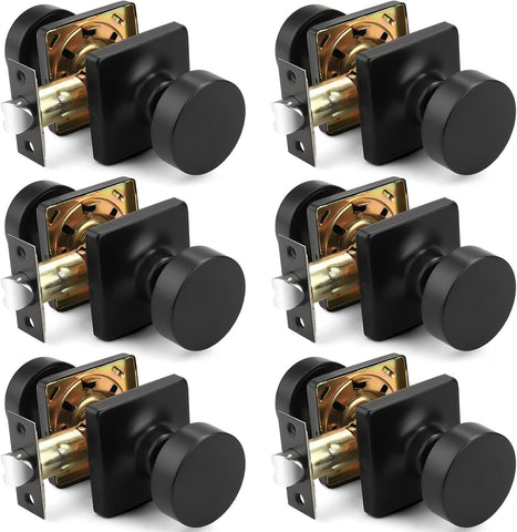Passage Door Knobs Interior 6 Pack, Matte Black Door Knob Without Lock Inside