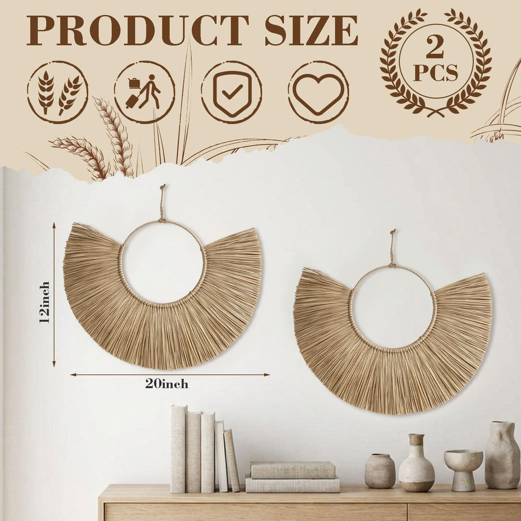 2 Pcs Woven Seagrass Boho Fan Wall Decor
