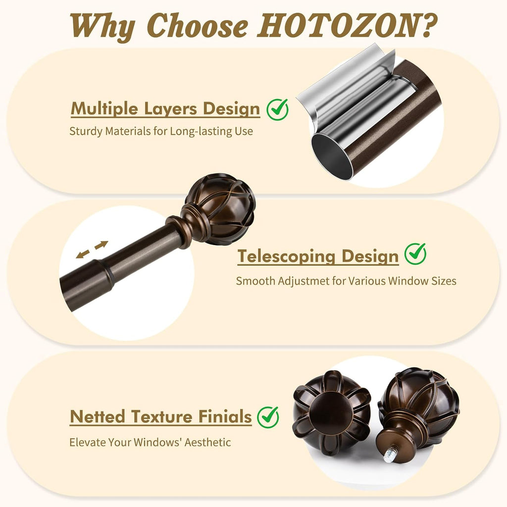 Curtain Rods for Windows 2 Pack, Bronze| 6/8" Diameter, 22lbs Weight Capacity, Decorative Adjustable