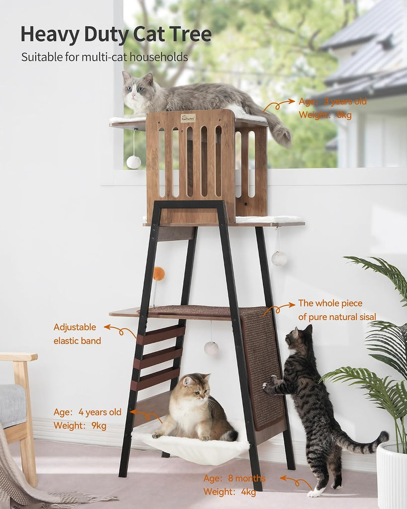 Modern Cat Tree, 58-Inch Cat Tower for Large Cats, Big Hammock