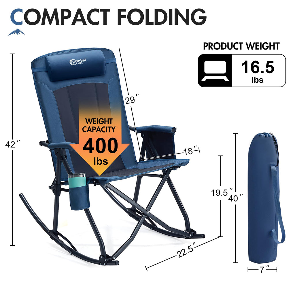 Oversized Folding Rocking Camping Chair Portable Outdoor 400 lb Blue