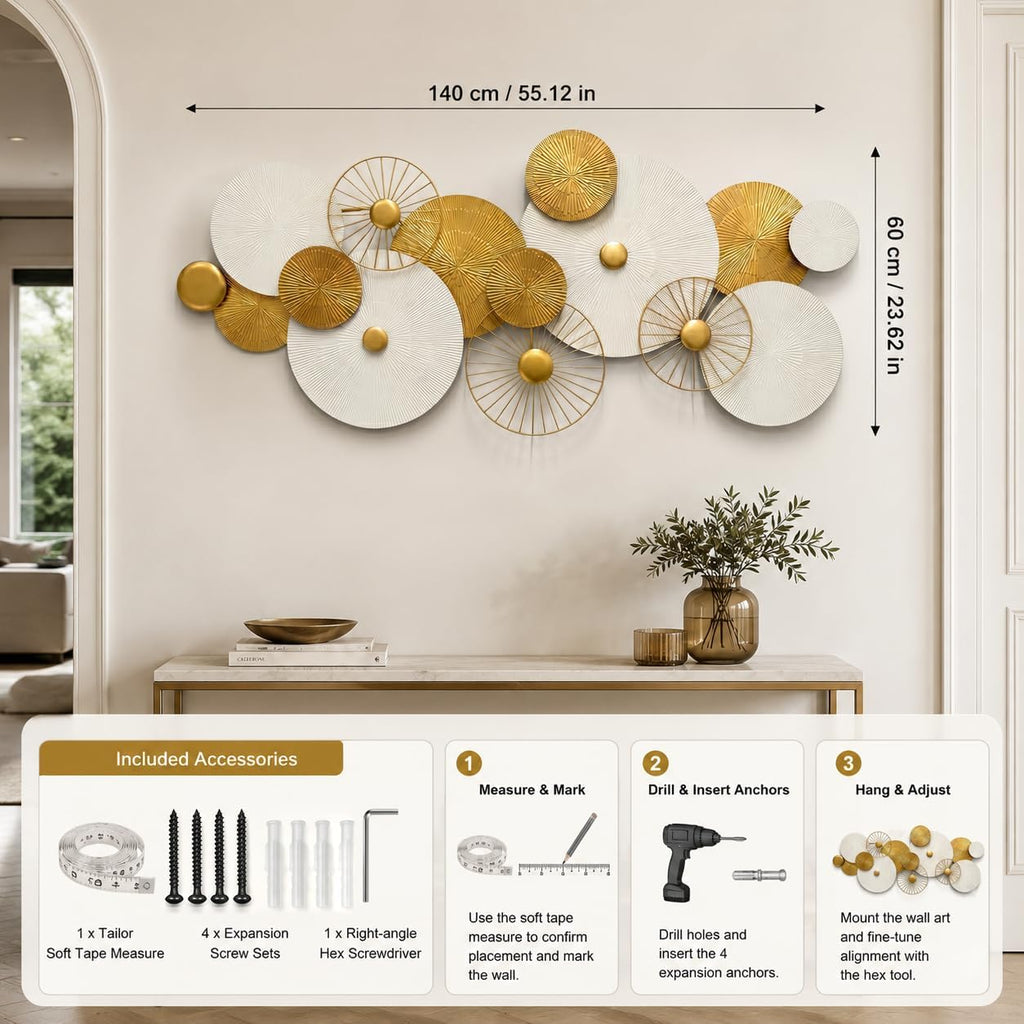 55x24in Large Metal Wall Art Decor,3D Disc Design
