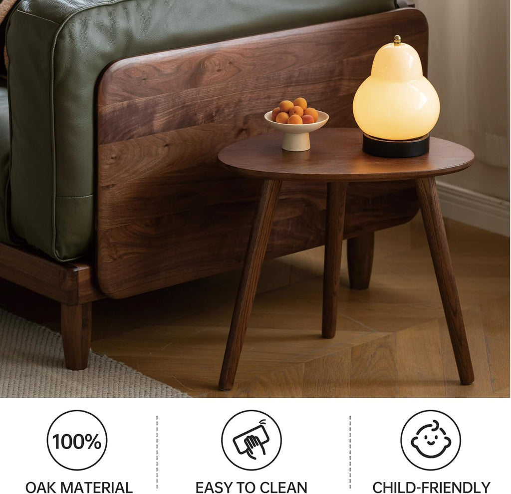 Small Oval Coffee Table, Mid Century Modern Coffee Table, 100% Solid Oak Wood Side Table End Tables (Walnut Color