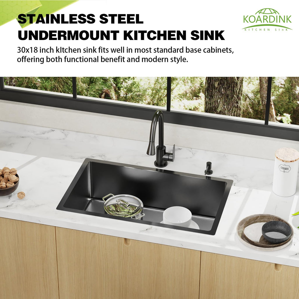 Black 30x18In Undermount, Stainless Steel, Single Bowl