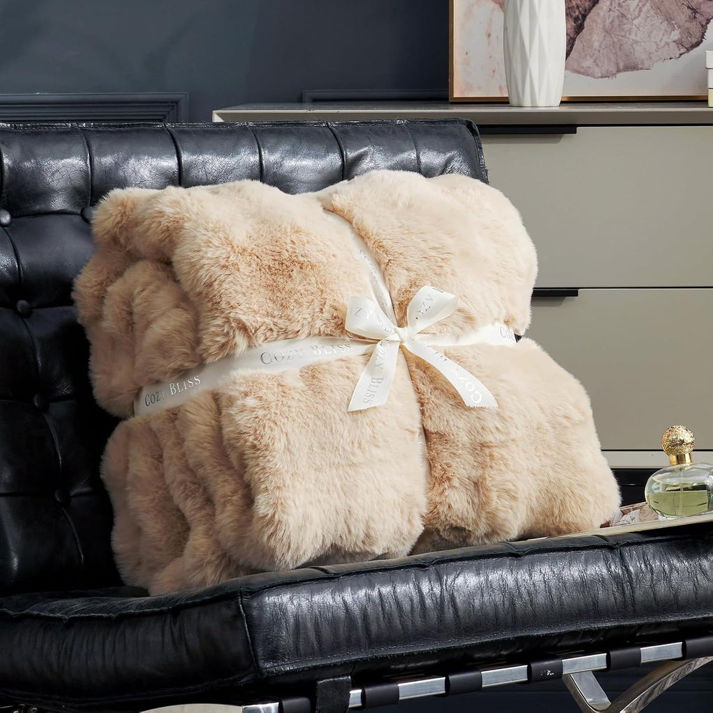 Faux Fur Throw Blanket for Couch, Fuzzy Soft Plush Thick Bubble Blanket for Sofa Bedroom Living Room, 60 * 80 Inches