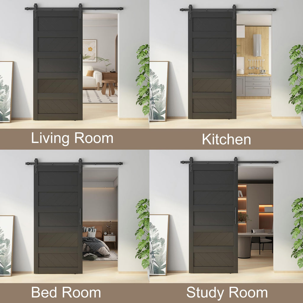 36x80 inch Wave-Shape Sliding Barn Door, Black, Hardware Kit Include