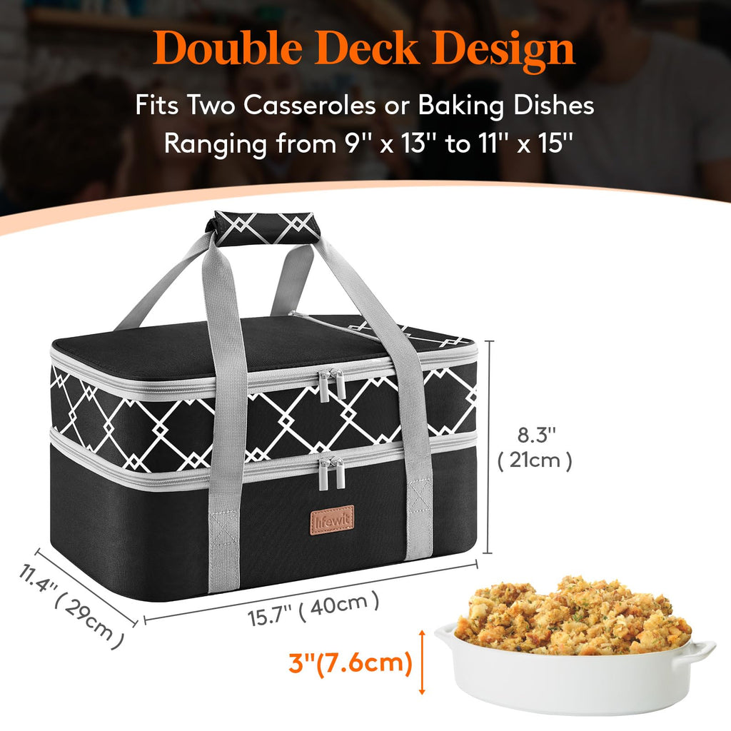 Insulated Double Decker Casserole Carrier, Lasagna Lugger Holder