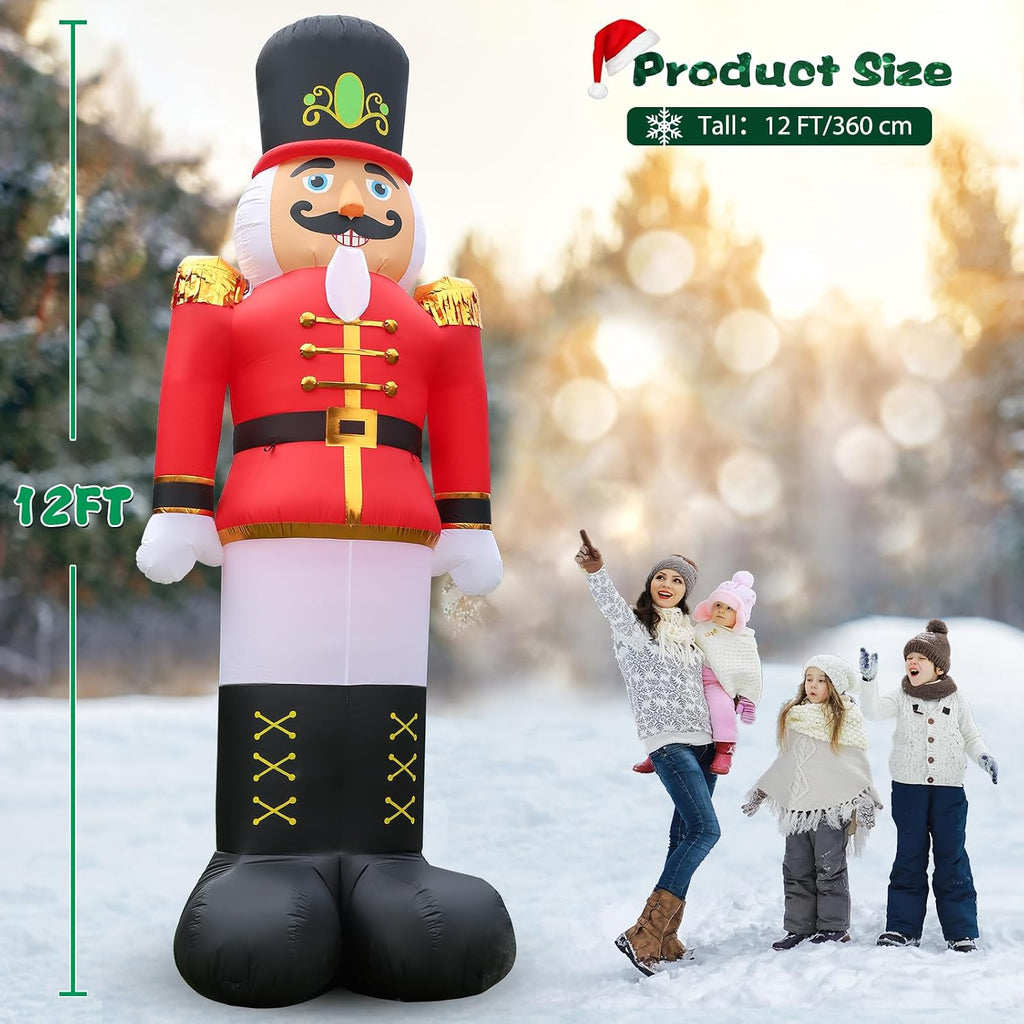 12 FT Christmas Inflatable Nutcracker Soldier Outdoor Yard Decoration, Blow up Soldier Built-in Bright LED Light