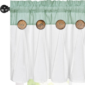 Farmhouse Valances for Windows 52x18, Cotton Linen, Teal & White