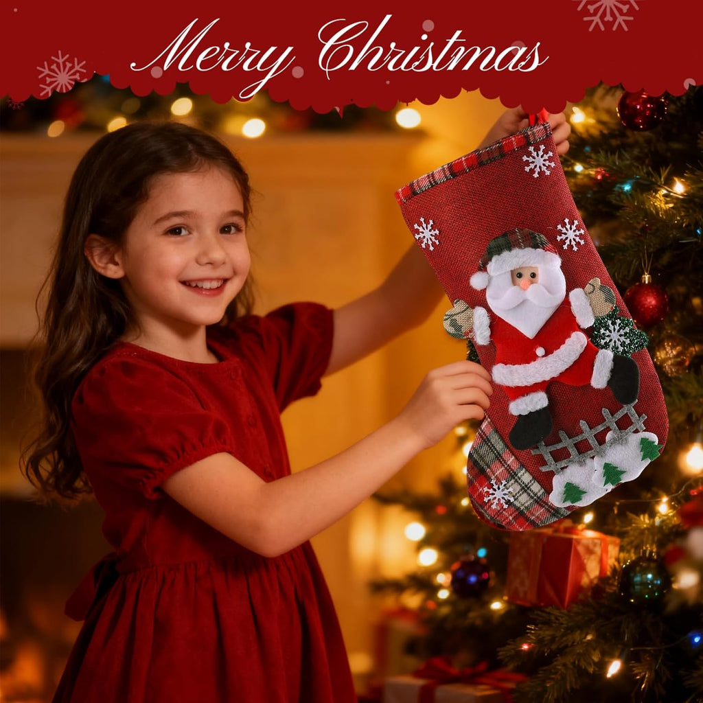 S Personalized 4 Pack - Customized Small Xmas Stockings Bulk with Reindeer, Santa Claus, Snowman, Bear for Christmas - Set of 4