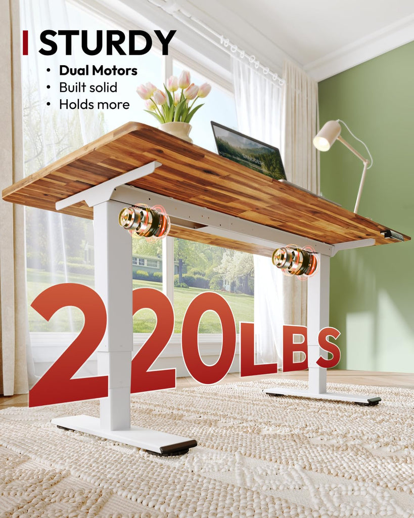 Solid Wood Dual Motor Standing Desk-48"x24"-Natural/White