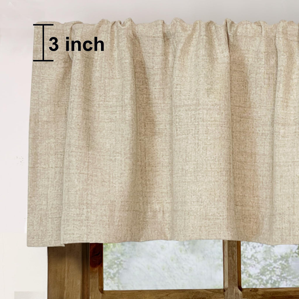 Farmhouse Faux Linen Valance for Windows, 54x15 inch, Khaki Tan