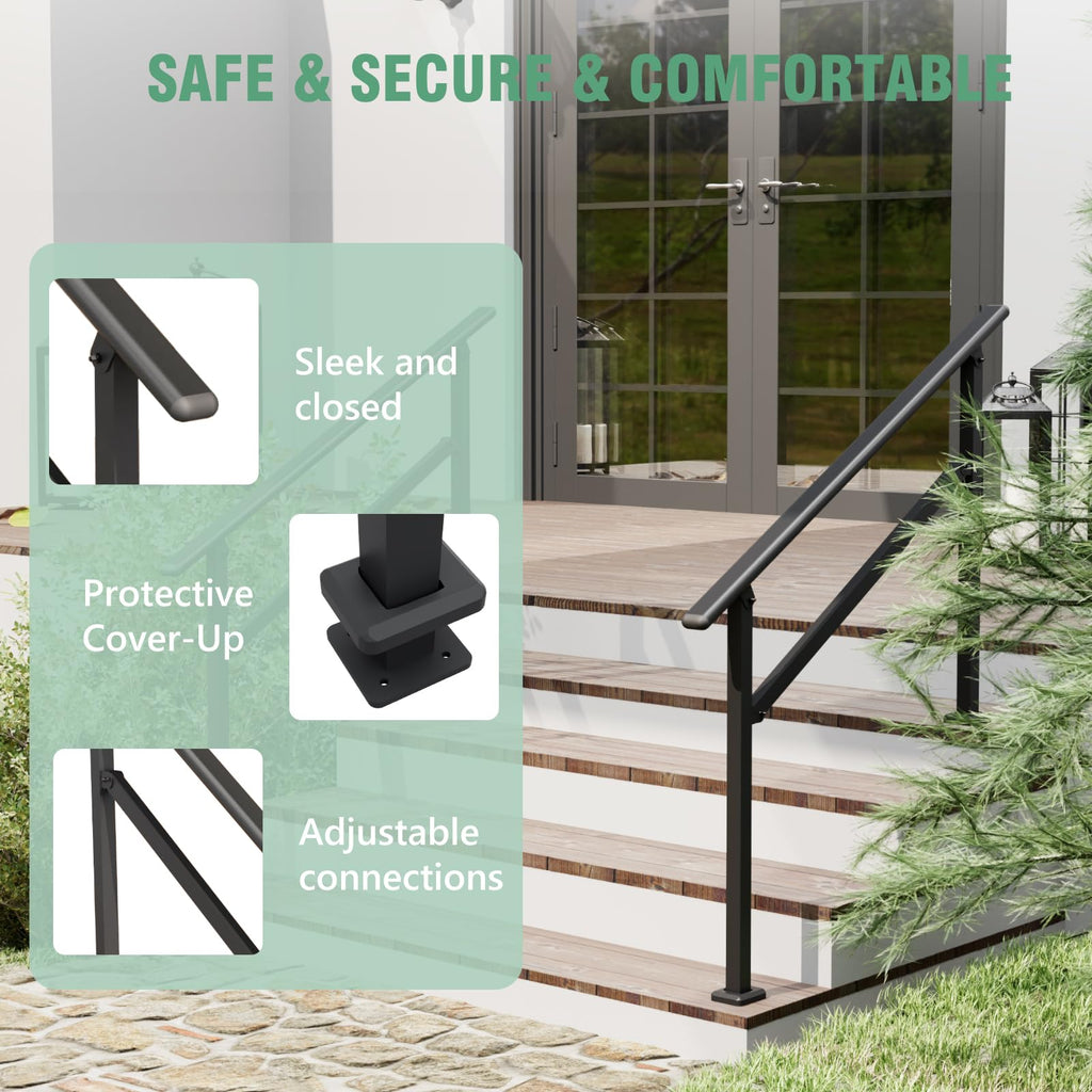 2 Pack Hand Rails for Outdoor Steps, 3-4 Step Railing for Stairs, Adjustable Porch Railing, Hand Rails for