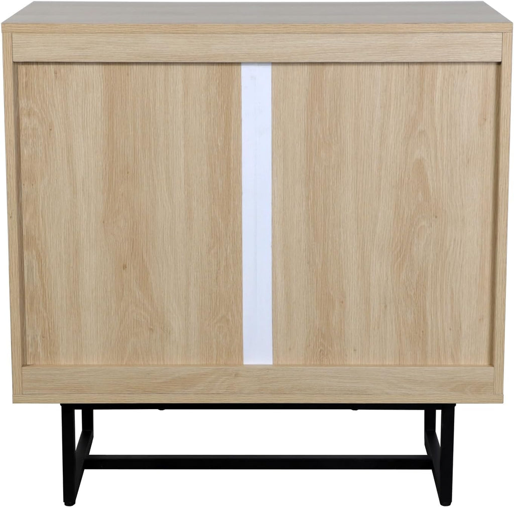 Kova Accent Sideboard Storage Cabinet in Light Wood and Rattan with Metal Frame, Adjustable Shelves and Cane Doors