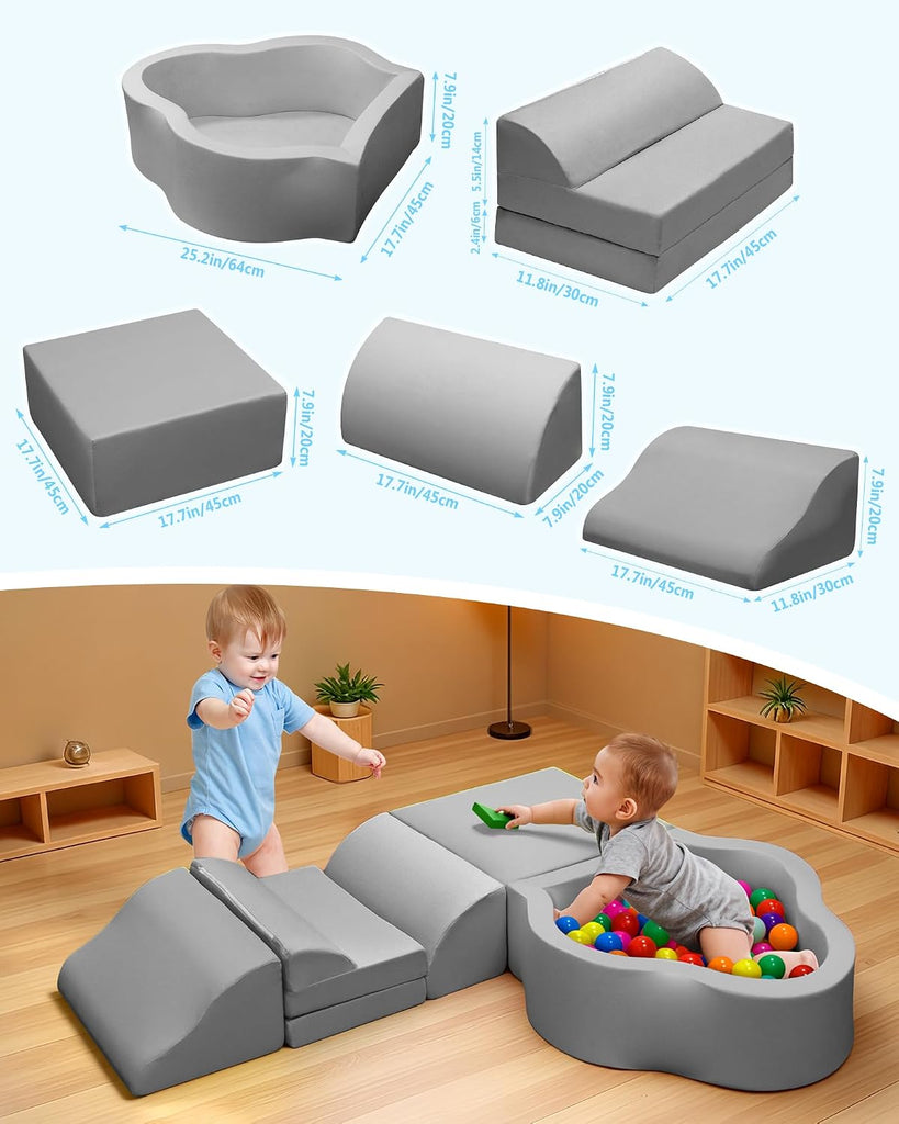Soft Play Set, Baby Foam Climbing Blocks with Anti-Slip Particles Bottom for Toddlers 6-12 Months, High-Density Foam