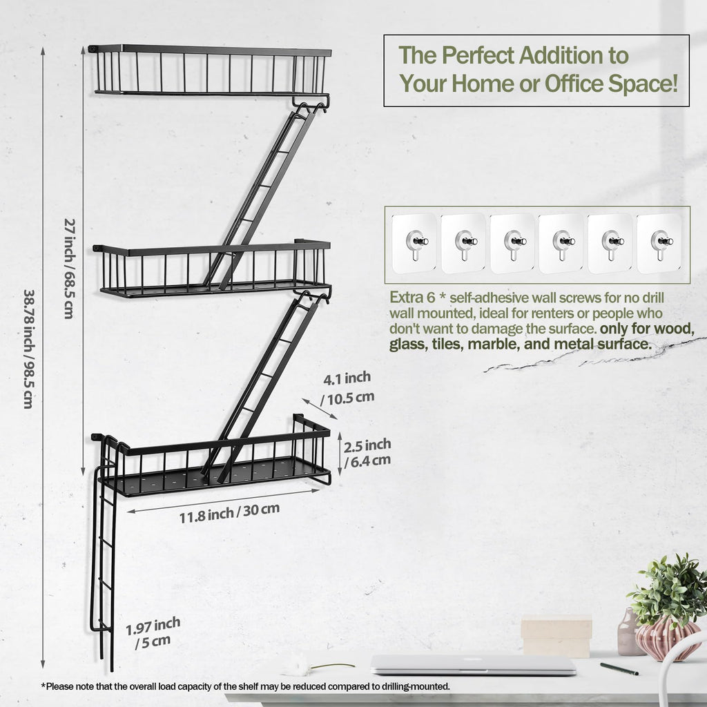 Fire Escape Wall Shelf - New York Decorative Ladder Shelf, Wall Art Floating Shelf Black Metal Shelves Storage and