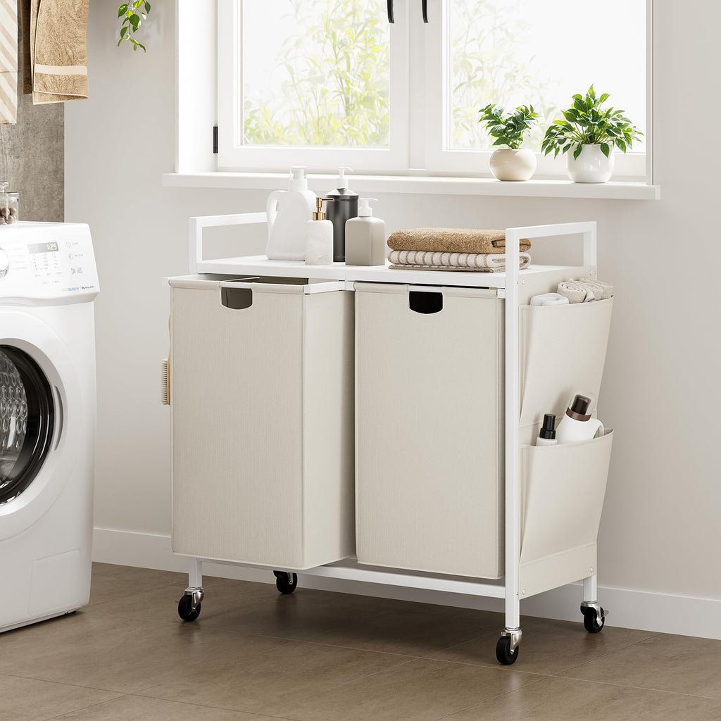 Double Laundry Hamper with Wheels, Rolling Laundry Basket Organizer