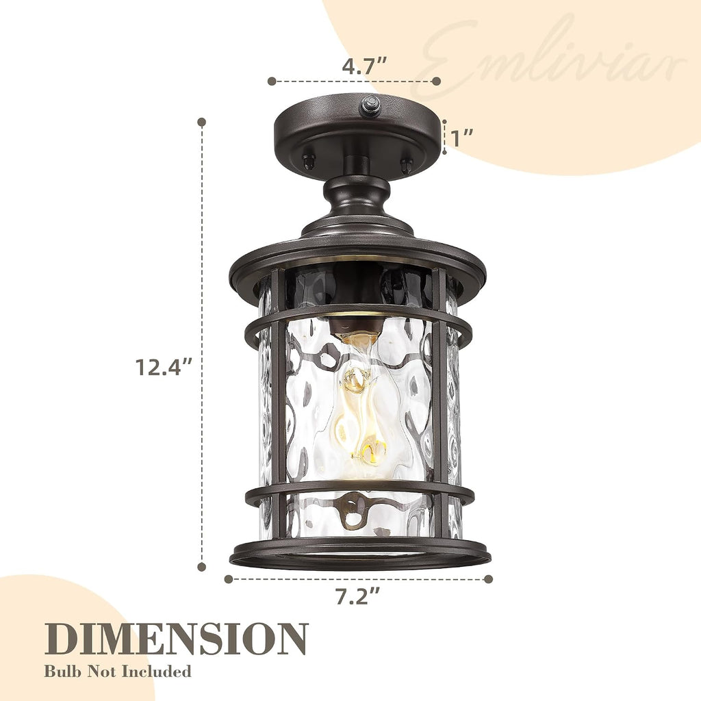 12.4" Outdoor Ceiling Light Flush Mount, Dusk to Dawn Semi Flush Light Fixture in Oil Rubbed Bronze Finish for